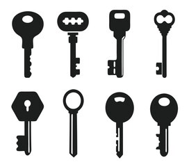 Keys silhouette collection. Key icon