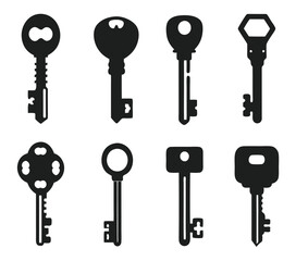 Keys silhouette collection. Key icon