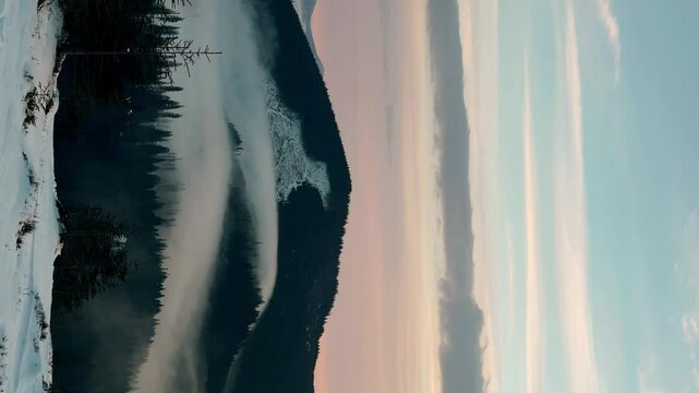 Dawn in mountains with beautiful clouds. Dragobrat landscape