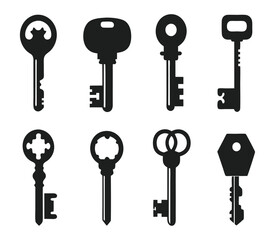 Keys silhouette collection. Key icon