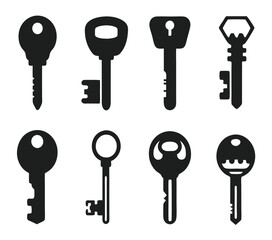 Keys silhouette collection. Key icon