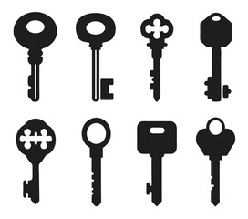 Keys silhouette collection. Key icon