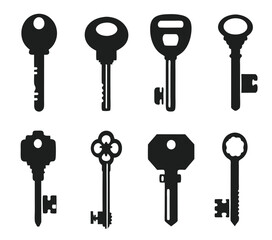 Keys silhouette collection. Key icon