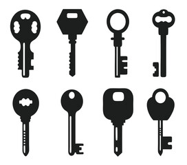 Keys silhouette collection. Key icon