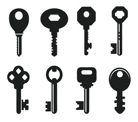 Keys silhouette collection. Key icon