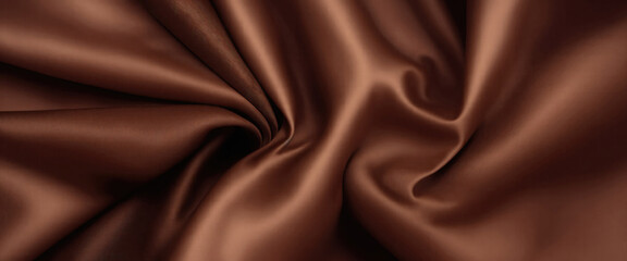 Fototapeta premium Luxurious Brown Silk Fabric with Elegant Rich Folds
