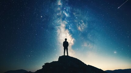 Fototapeta premium Silhouette of Man Under Milky Way