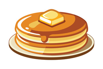 Pancakes with butter and syrup illustration, on white background.