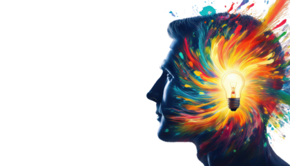 Human head with emerging isolated on white background