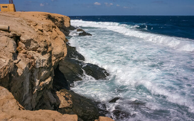 Storm off the steep shore of Big Brother Island, Red Sea