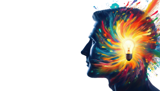 Human head with emerging isolated on white background - Powered by Adobe