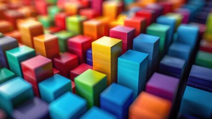 Obraz premium Vibrant Geometric Cubes Arrangement in Colorful Spectrum Abstract Digital Art Design Background with Minimalist Architectural Structure