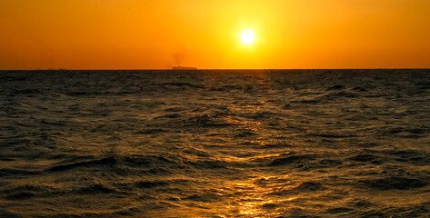 Red sunset over the Red Sea off the coast of Egypt