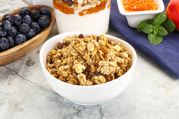 Granola museli cereal for breakfast
