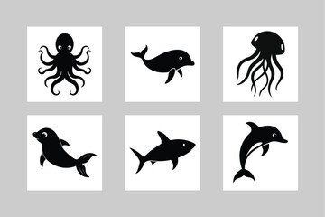 Fish Silhouette Vector Set.