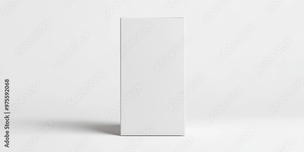 Wall mural a minimalistic white paper box, standing upright with a blank label for customization, on a clean wh