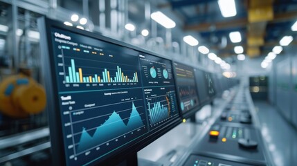 Naklejka premium Sophisticated industrial data dashboard interface displaying real time process metrics analytics