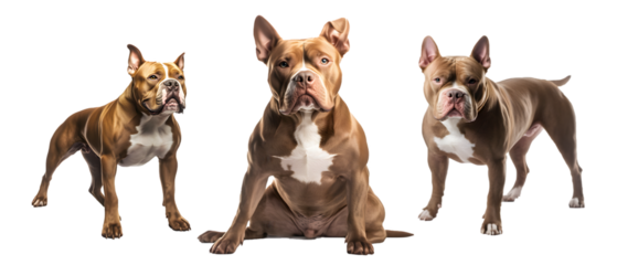 American Bully Dogs Standing and Sitting Isolated on Transparent Background, Cut Out, Collection Pet