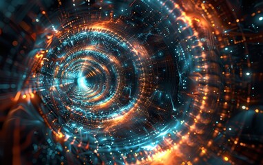 Obraz premium Mesmerizing Holographic 3D Sound Patterns Engulf a Futuristic Space with Vibrant Colors and Intricate Details