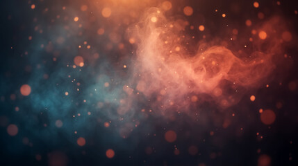 Abstract background with gradient smoke of orange-blue shades and sparkling light particles