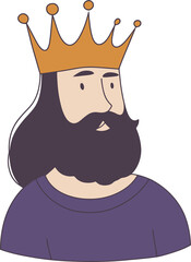 Cartoon Illustration of Bearded King with Crown and Purple Outfit