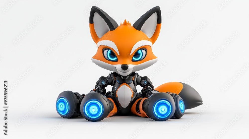Poster cute robot fox character 3d rendering