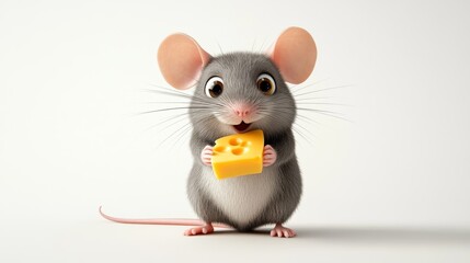 Cute Cartoon Mouse Holding Cheese