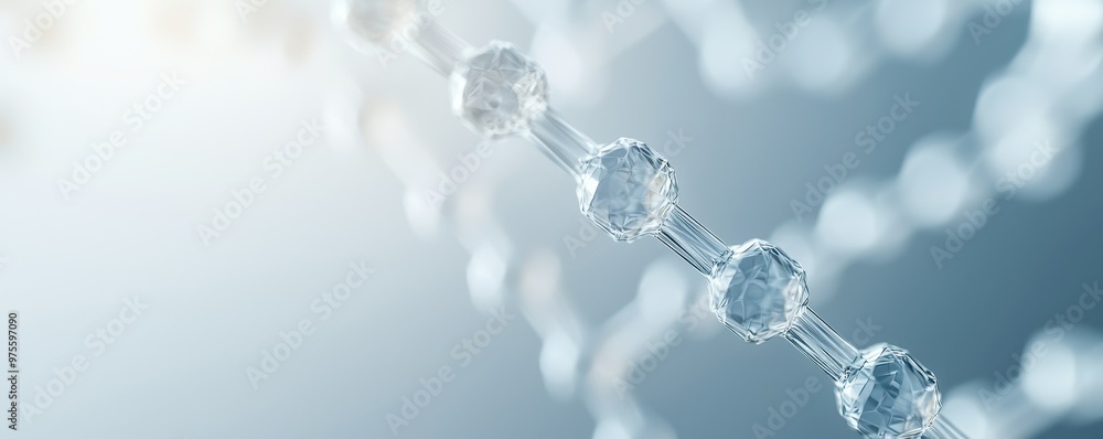 Poster a close-up view of molecular structures with water droplets, showcasing intricate connections and a 