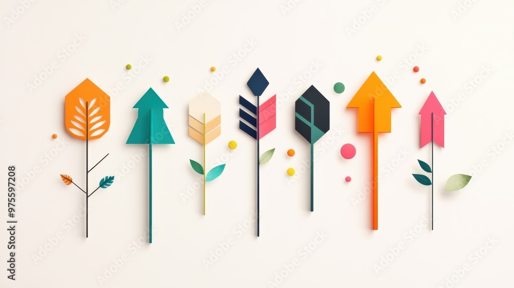 Poster a set of arrow icons, pointing in different directions, designed in a minimalist style for mobile ap