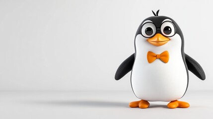 Fototapeta premium Cute Cartoon Penguin Wearing Glasses and Bow Tie
