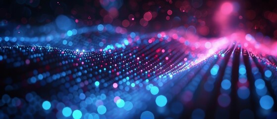 Fototapeta premium Abstract blue and pink glowing light particles, digital art.