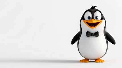 Fototapeta premium Cute Cartoon Penguin with Bowtie on White Background