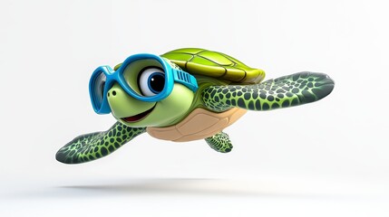 Cute Cartoon Sea Turtle Wearing Diving Goggles