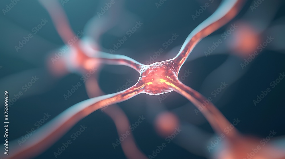 Aufkleber a close-up view of interconnected neurons, showcasing their intricate structures and glowing synapse