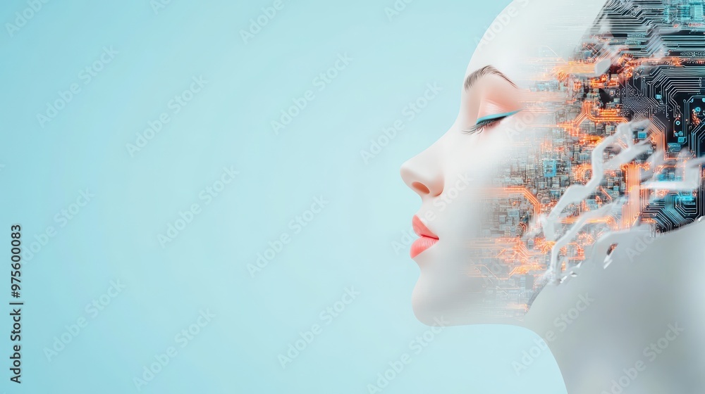Poster a robotic head with exposed circuitry, symbolizing the hardware and software that drive artificial i