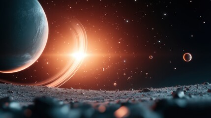 A detailed illustration of a distant galaxy with its spiral arms filled with stars, planets, and celestial wonders.