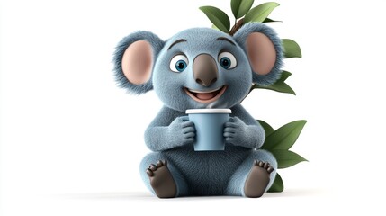 Naklejka premium Cute Koala Bear Holding Coffee Cup Cartoon Illustration