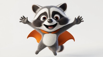 Fototapeta premium Cute Raccoon Superhero Cartoon Character