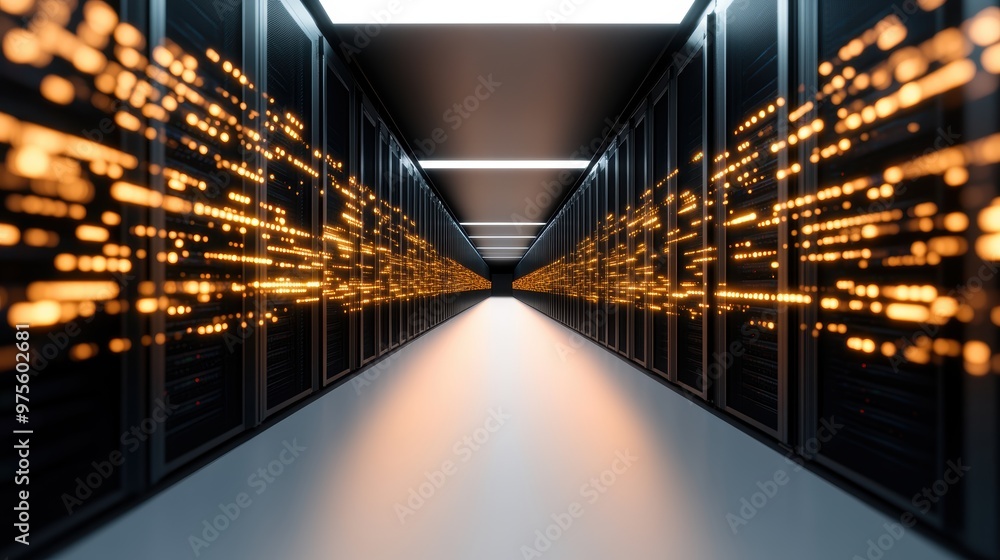 Aufkleber a server room with rows of computers processing vast amounts of data, demonstrating the scale and co