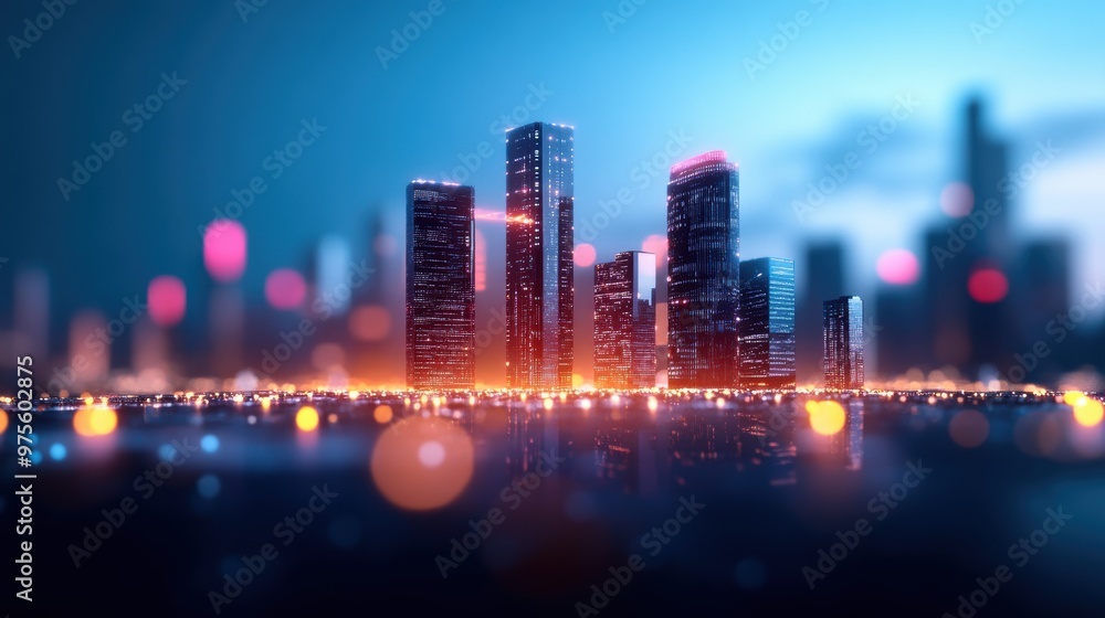 Poster a futuristic cityscape with virtual assistants projecting information and guidance on public display