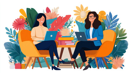 A successful woman business owner mentors a young entrepreneur, offering guidance and support.