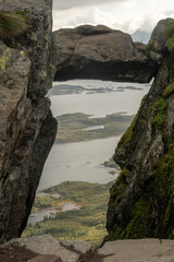 Spectacular rock formation, the famous Devils's gate - Djevelporten in Lofoten.  