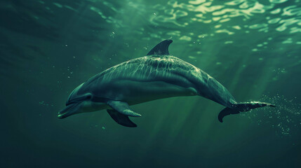 Fototapeta premium Dolphin in the underwater world. Underwater dolphin. Dolphin undersea.