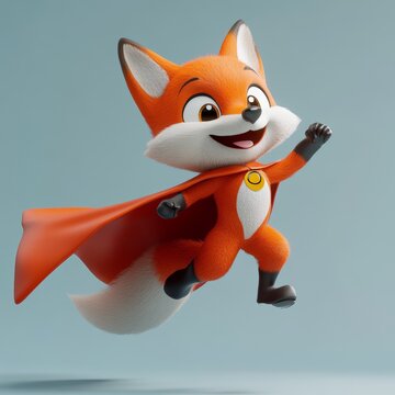 3D Cute Fox Superhero Character Flying