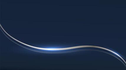 Abstract luxury ribbon and line elements with glowing light effect on blue background.
