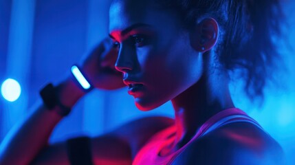 Wearable technology for fitness, with smartwatches and fitness trackers monitoring health metrics and guiding workouts.