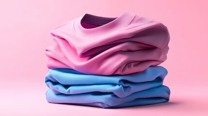 Colorful mockup featuring a stack of folded pink and blue square t-shirts, emphasizing neatness and color differentiation