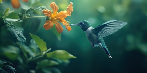 Obraz premium hummingbird sipping nectar geographic photography style 
