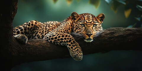 leopard resting on a tree branch geographic photography style 
