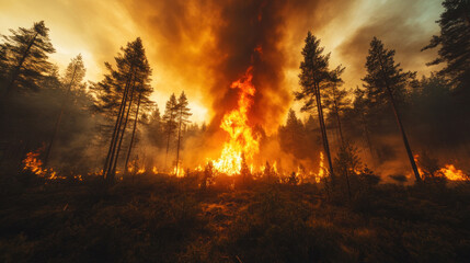The flames of a wildfire spread through dry brush, creating a dangerous and destructive blaze.